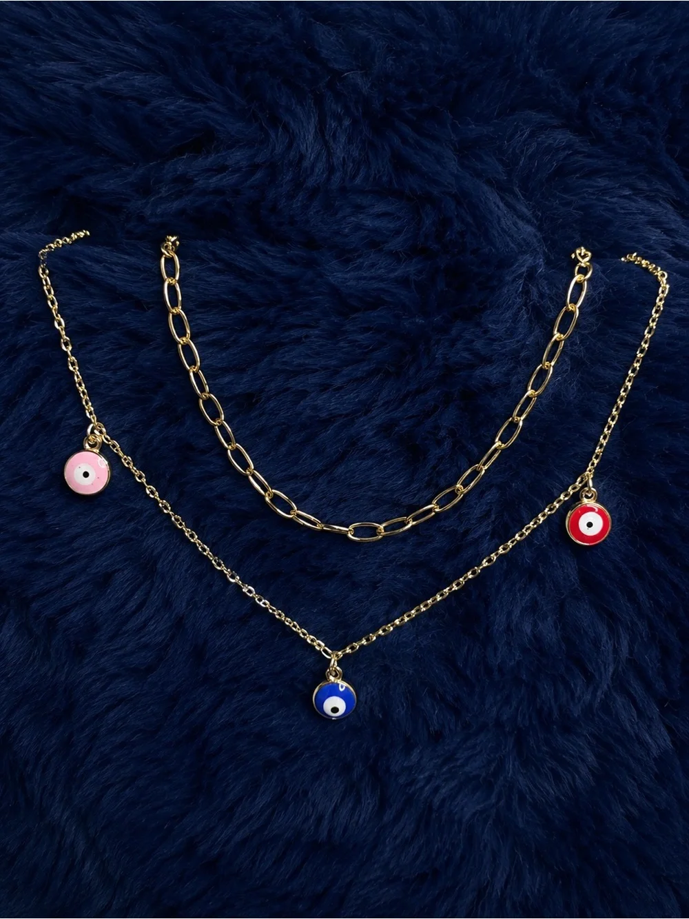 Argento Vivo Set of 2 Gold-Tone 925 Sterling Silver Anklets Evil Eye